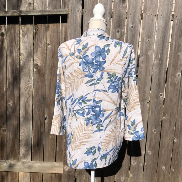 Vintage Floral Print Blazer / Cream & Blue/ Linen - Picture 8 of 11